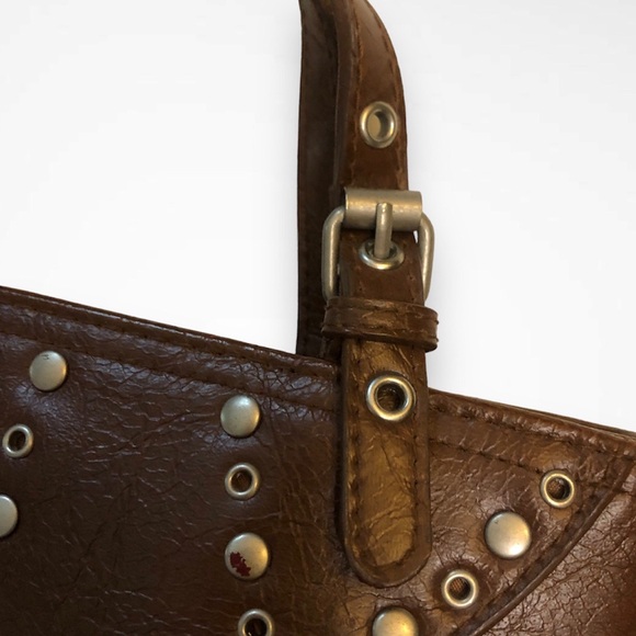 Y2K LEI Brown Faux  Leather Laced Studded Mini Bag Purse Handbag Boho Western - Picture 5 of 7